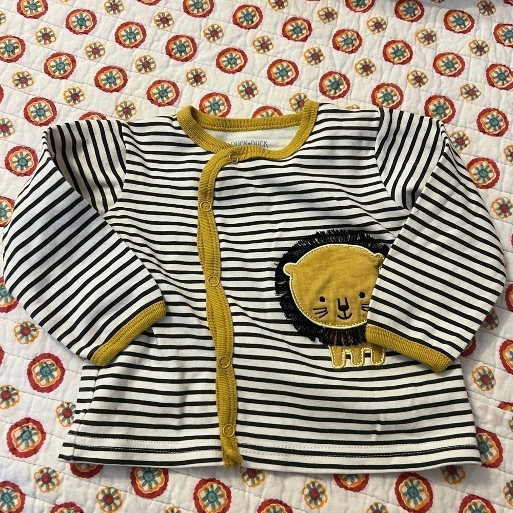 Lion Striped Kimono Button Top 100% Cotton Size 6-9 Months